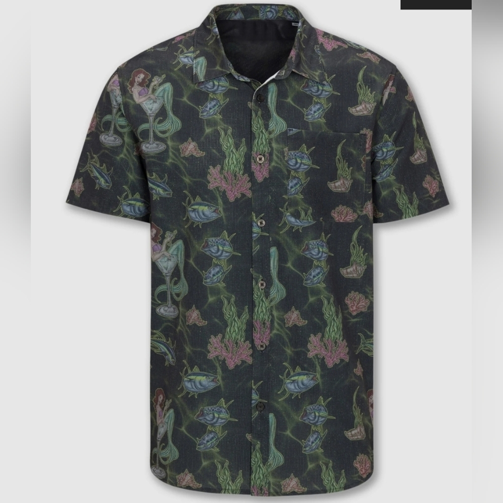 Psycho Tuna Mermaid Mixer Short Sleeve Button Up Shirt